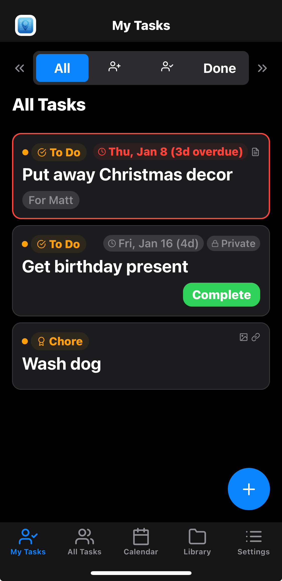 Screenshot of My Tasks view